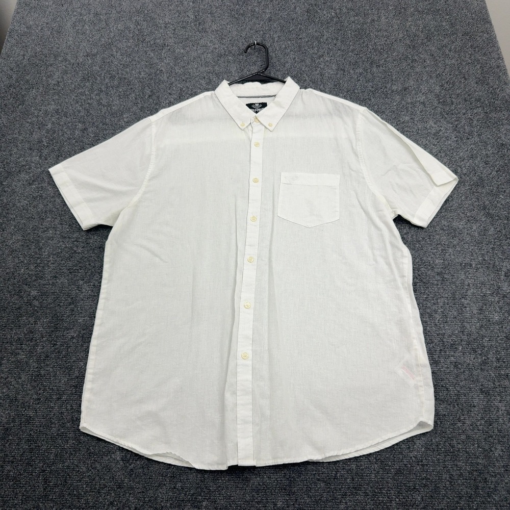 Threadbare Shirt Men XL White Linen Blend Short Sleeve Button Down Casual Summer